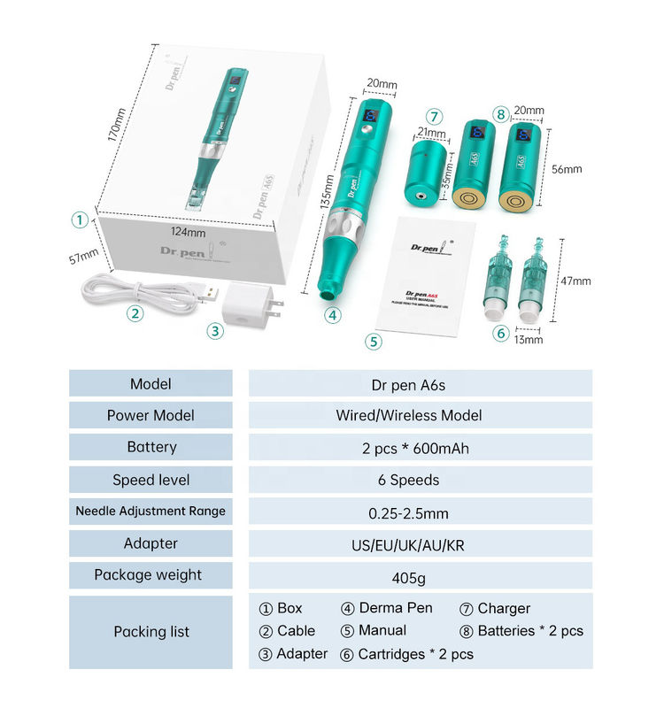 Dr pen A6S 2 en 1 dispositivo eléctrico de microagujas para el cuidado personal de la belleza