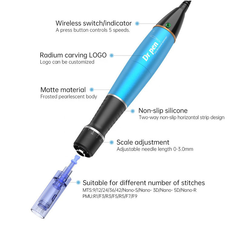 Largo de la aguja ajustable 1,0 mm Dr pen A1c A1w Dermapen eléctrico para terapia de blanqueamiento