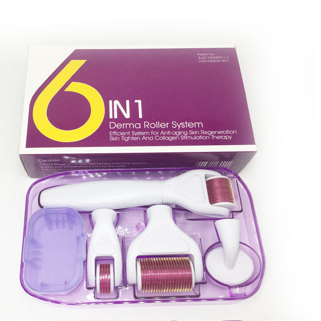 Sistema de rodadura de derma y material de la aguja de acero inoxidable / titanio 6 en 1 Derma Roller